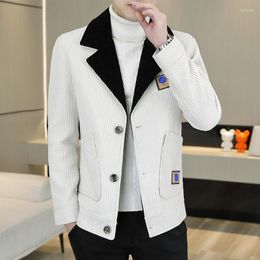 Men's Jackets White Elegant Winter Coats And For Mens Fashionable Wollen Bomber Male 2023 Trendy Vintage Stylish Clothing Short Coat