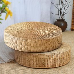 CushionDecorative Pillow 40cm*40cm Natural Straw Round Pouf Tatami Cushion Weave Handmade Pillow Floor Japanese Style Cushion with Silk Wadding 230209