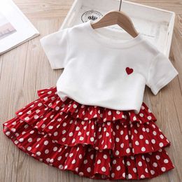 Clothing Sets Girls Suit Girls Summer Clothing Sets Love Short Sleeve Polka Dot Cake Dress 2pcs Fashion Clothes Sets Toddler Girl Clothes W230210