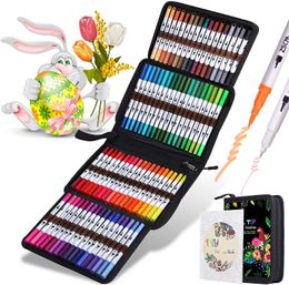 Markers Brush Pens Art Markers ZSCM 72 Colors Artist Fine Brush Tip Coloring Pens for Easter Eggs Painting Adult Coloring Books 230210