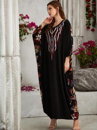 Ethnic Clothing Autumn Morocco Muslim Dress Women Print Floral Abaya Kaftans Loose Dresses Woman Dubai Turkey Islam Long Robe Femme Vestidos