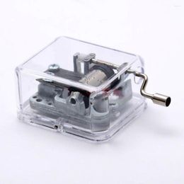 Decorative Figurines Plastic Handcrank 18 Note Music Box Silver Movement Transparent Musical Toys Christmas Gift For Kids Different Songs