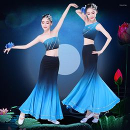Stage Wear Blue Peacock Dancer Costume For Women Children Dai Dance Chinese Folk Clothes Festival Performance