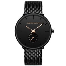 Fashion Men Watch Quartz Casual Watches For Mens Gold Black Watches Ultra Thin Stainless Steel Mesh Belt reloj de hombre255Q