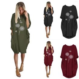 Casual Dresses Women Print O Neck Short Sleeve Pocket Loose Dress Beach Holiday Cute Summer For Tunic