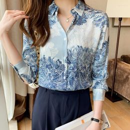 Women's Polos Long Sleeve Women Shirt Turn Down Collar Buttons Foral Print Office Ladies Work Fashion Blouse Elegant Autumn Female Top 2023