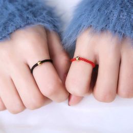 New Black Red Rope Beads Braided Ring for Women Men Couple Finger Lucky Rings Handmade Jewelry Wedding Party Gift
