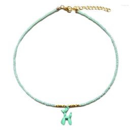 Colares de pingentes 2023 Design criativo Cartoon Balão Colar de cachorro Blue Crystal Beads Collar Trendy Gift for Girlfriend Wholesale