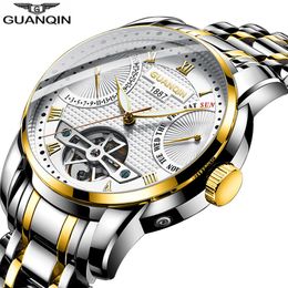 2019 GUANQIN Watch men Automatic clock men swimming Mechanical men watch top brand luxury waterproof Tourbillon style erkek saat252H