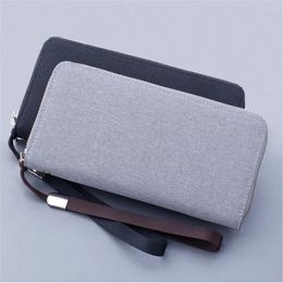 Wallets Fashion Men Canvas Long Wallet With Zipper Coin Purse Big Capacity Male Simple Money Card Holder Hand Strap