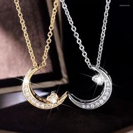 Pendant Necklaces Necklace For Women Classic Stainless Steel Women's Gold Silver Colour Moon Heart Clavicle Chain Engagement Jewellery