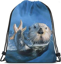 Shopping Bags Sea Otter Drawstring Backpack Rucksack Shoulder Gym Bag Pattern Sport