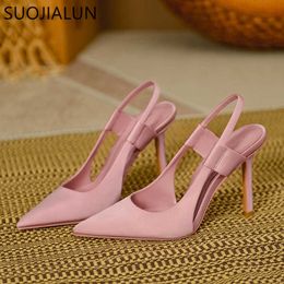 SUOJIALUN New Spring 2024 Brand Women Slingback Sandals Pointed Toe Slip On Thin High Heel Ladies Elegant Pumps Shoes Drss Sanda T230208 89309