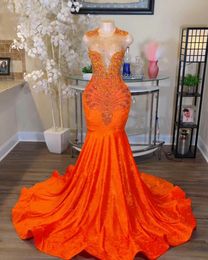 Glitter Orange Prom Dress For Black Girls Sequin Crystal Plus Size Formal Evening Party Gowns Robe De Bal Mal Mal Mal mal