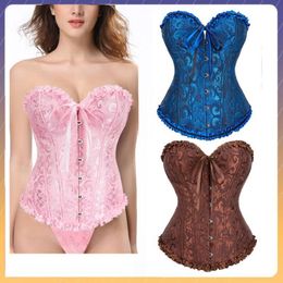 Bustiers & Corsets Corset Top Bustier Overbust Lingerie Women Sexy Lace Up Plus Size Brocade Vintage Halloween Costume Red Black Green Pink