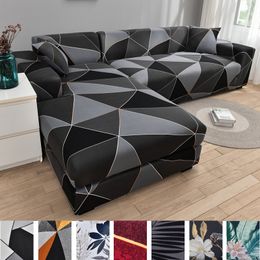 Chair Covers Square lattice printed couch cover sofa elastic slips for pets chaselong protector L shape anti dust machine washable 230209