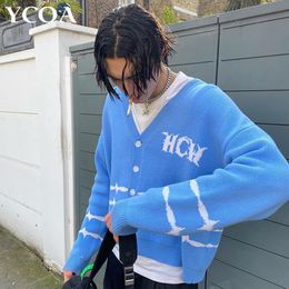 Men's Sweaters Men Cardigans Sweater Oversized Winter Letter Korean Fashion Harajuku Vintage Long Sleeve Y2k Top Jumpers Streetwear Clothing 230209