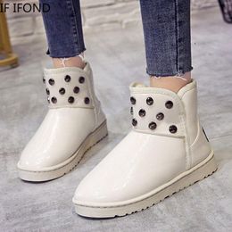 Boots IF IFOND Waterproof Pu Leather Ankle For Women Thick Plush Warm Winter Snow Woman Fashion Rivet Non Slip Shoes Mujer