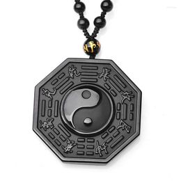 Pendant Necklaces Black Obsidian Necklace Chinese Ying Yang Eight Diagrams Amulet Jewellery