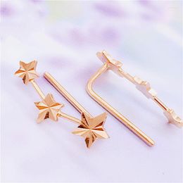Dangle Earrings 585 Purple Gold Plated 14K Rose Star For Women Sweet Light Luxury Romantic Engagement Party Jewellery Girlfriend