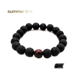 Beaded Strands Lava Stone Delicate Natural Beaded Bracelet For Men Lover Adjustable Size Bodhi Beads Jewellery Gift Drop Delivery Brac Dhd7E