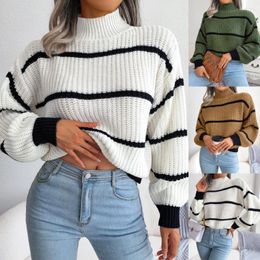 Women's Sweaters SSCL Women's Fleece Thickened Winter Loose Turtleneck Warm Sweater College Style Girls Wear Striped Knitted Hoodie