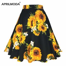 Skirts Sunflower Women Tunic Big Swing Skirt Arrival Polka Dot Floral Printed Cotton School 50s Pin up Rockabilly Short 230209