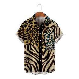 Men's Casual Shirts Button Down For Men Animal Textures Color Block Turndown Outdoor Street Short Sleeve Shirt 230209