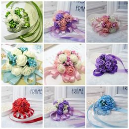 Decorative Flowers Wholesale 5 Pieces/Lot Wedding Mother Bridesmaid Bride Hand Wrist Flower Party Prom Women Corsage Artificial Handmade