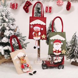 Christmas Decorations Gift Candy Bag 3D Santa Snowman Doll Tote Year For Home Reusable Burlap Shopping