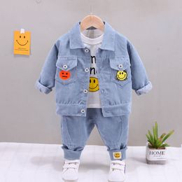 Clothing Sets Spring Autumn Baby Boy Clothes 1 to 5 Years Turn down Collar Corduroy Cardigan Jackets Outwear T shirts Pants 3 PCS Outfits 230209