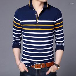 Men's Polos Polo Shirt Men Long Sleeve Striped Tops Tee Slim Fit 2023 Autumn Soft Cotton Shirts For Big Size 4XL