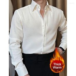 Men's Casual Shirts Thicken Business Dress Shirt Men Camisa Social Masculina Manga Longa Clothes 2023 Korean Waffle