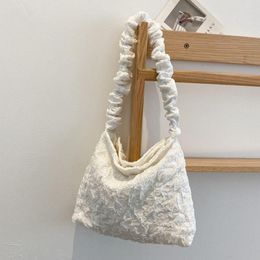 Evening Bags Fashion White Lace Pleated Shoulder Bag Women Solid Colour Shopping Underarm Casual Ladies Large Capacity Tote Zipper Handbag