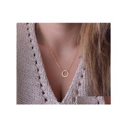 Pendant Necklaces Unique Charming Gold Tone Bar Circle Lariat Necklace Women Turkish Jewlery Sier Plated Chain Long Pretty Drop Deli Dhxkw