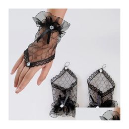 Bridal Gloves New Bride Wedding Fingerless Lace Short Yarn Black Bow S20 Drop Delivery Party Events Accessories Dh3Nq