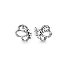 Sparkling Openwork Butterfly Stud Earrings for Pandora 925 Sterling Silver Wedding Jewellery For Women CZ Diamond Girlfriend Gift designer Earring with Original Box