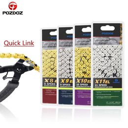 POZDOZ 8 9 10 11 12 Speed Bicycle Chain Gold Silver Half/Full Hollow Ultralight 116L 10s 11s 12s MTB Road Bike Chains Parts 0210