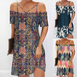 Casual Dresses Dress For Women Fashion Off Shoulder Straps Printed Sexs Midi And Flare