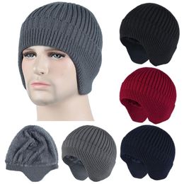 Cycling Caps & Masks Men Knitted Winter Warm Fleece Lined Cap Hat Beanie Ear Flaps Outdoor Ski Protection