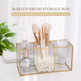 Storage Boxes Transparent Glass Makeup Brush Box Gold Luxury Cosmetics Container Ring Pencil Lipstick Holder Make Up Brushes Organizer