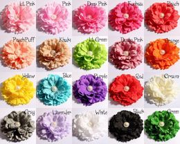 Decorative Flowers Large Soft Petal Peony With Rhienstone Button Wedding Hair Flower 20pcs/lot 20colors