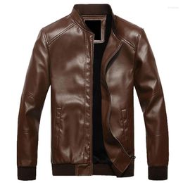 Men's Fur Men Winter Leather Jacket Thick Warm Fleece Lined Slim Fit Jackets Mens Baseball Collar Autumn Coats For MY162