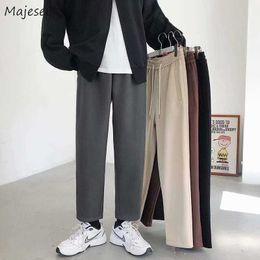 Men's Pants Thick Warm Casual Men Couples Straight Trousers Simple Solid All-match Korean Fashion Elastic Waist Chic Cosy High Street Y2302