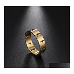 Band Rings Stainless Steel Couple Women Men Hollow Cross Personality Punk Finger Ring Engagement Wedding Party Jewellery Gift Drop Deli Dhgn2