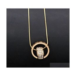 Pendant Necklaces Double Pendants 18K Gold Crystal Circle Heart Necklac Dh Drop Delivery Jewellery Dhva6