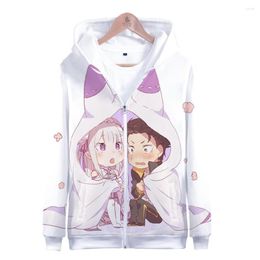 Herren Hoodies Re Zero Hoodie Kapuzenjacke Reißverschluss Mantel Sweatshirt für Männer Frauen Kinder Kleidung Kleidung Rem und Ram Japaner Anime