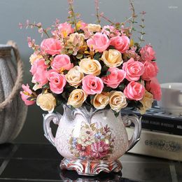 Decorative Flowers 6Forks Artificial Tiktok European Style Rose Silk DIY Wedding Bouquet Home Garden Decoration Fake Props