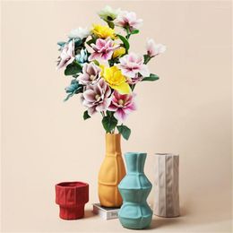 Decorative Flowers 3 Heads Magnolia Artificial Home Decoration Bouquet Room Wedding False Background Wall Accessories