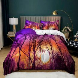 Bedding sets 2 3 Piece Forest Sets Tree Sunset Duvet Cover Natural Scenery Quilt Single Double Queen King Print Bed 230210